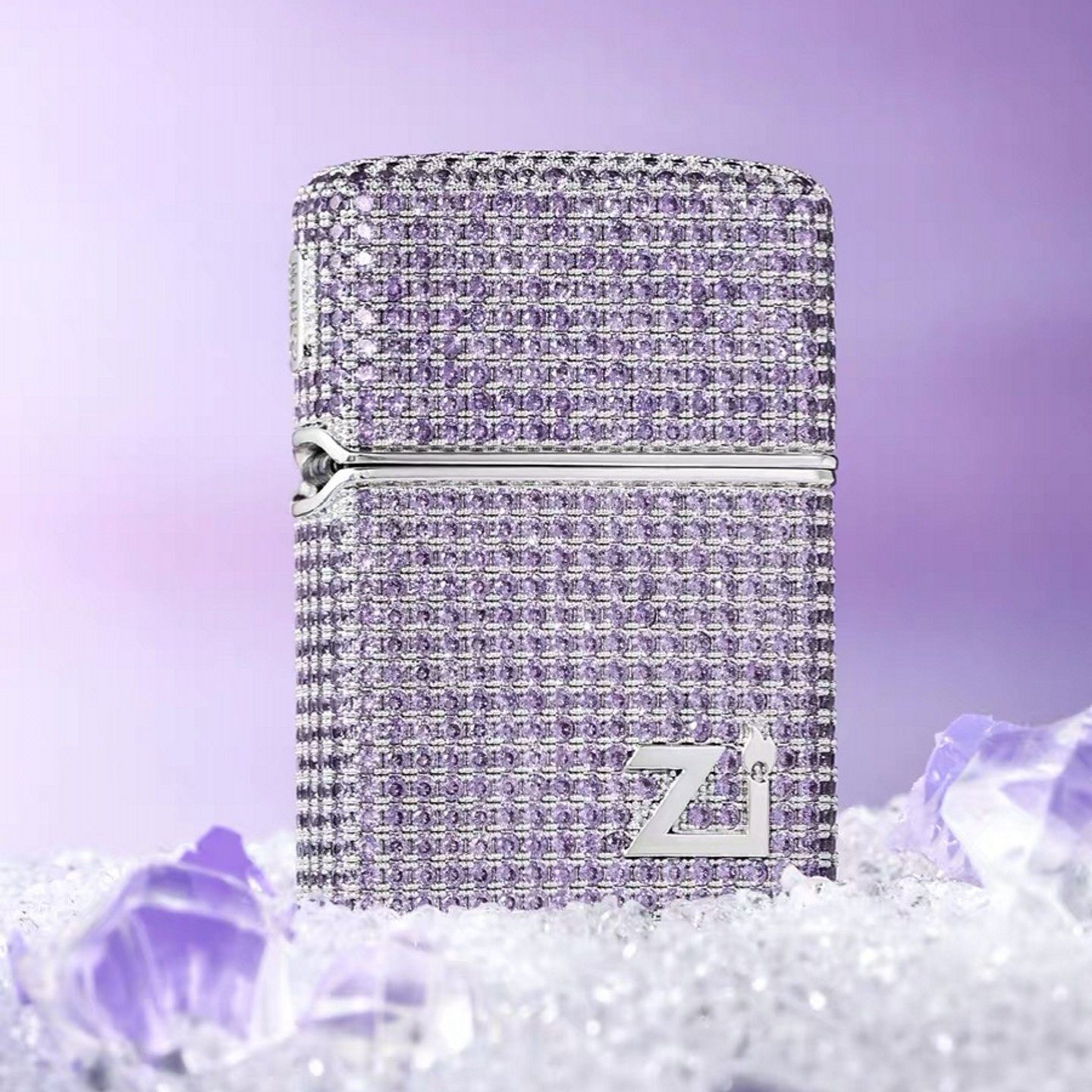 zippo打火机正品 镀银紫钻星辰重甲贴章Zi字母 男士防风煤油礼物