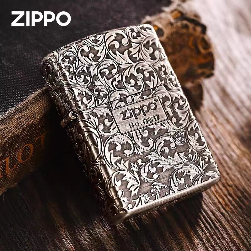 zippo打火机盔甲五面唐草熏银