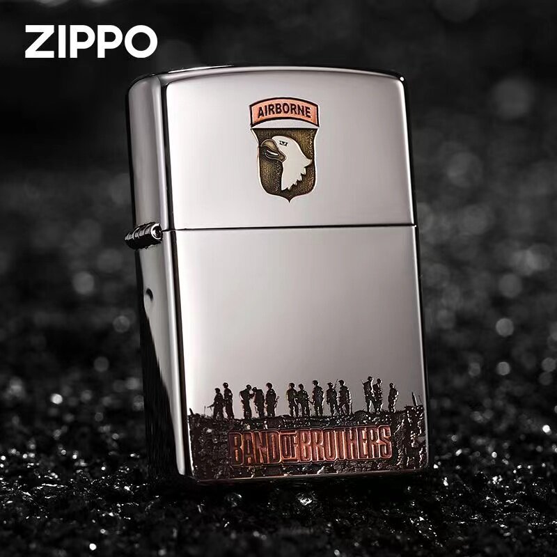 zippo打火机深雕镶嵌紫铜兄弟连