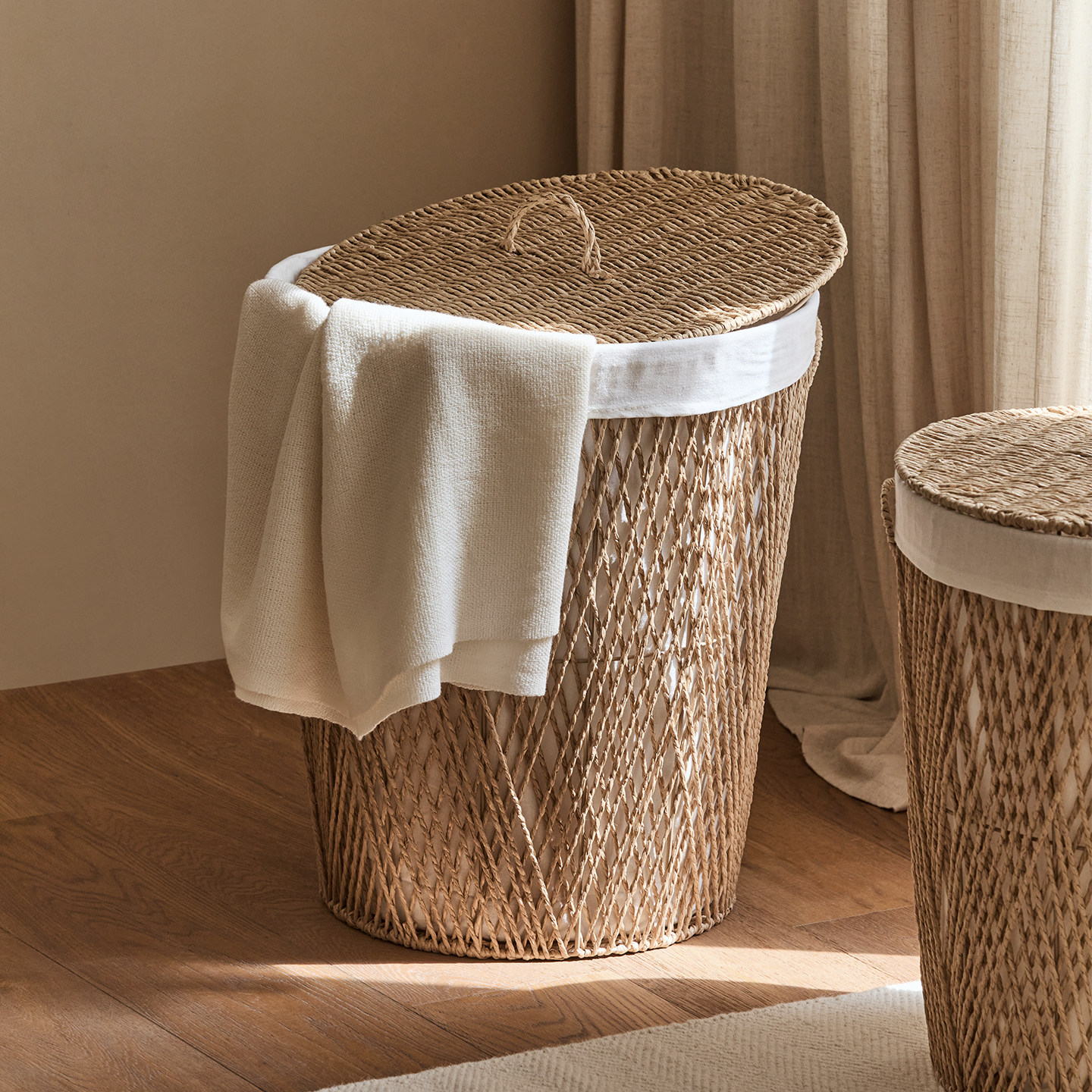 日式脏衣篓纸编藤编带盖脏衣服收纳筐脏衣篮卧室脏衣筐洗衣储物筐