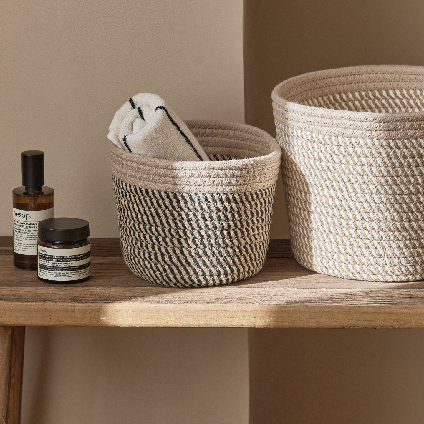 日式棉线收纳筐框手工编织桌面收纳篮家用化妆品玩具零食杂物筐,收纳整理,收纳筐,淘宝优惠券,粉丝福利购,淘宝优惠卷