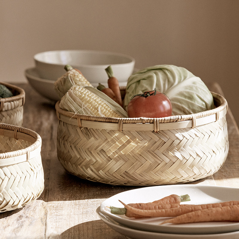 竹编果篮家用客厅茶几水果盘零食收纳盒藤编筐厨房面包蔬菜食品篮