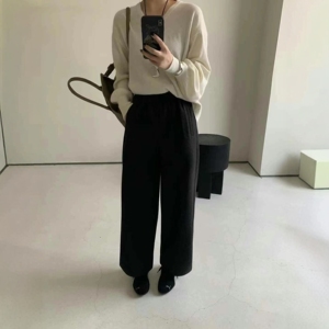 enxi蒽茜3207韩系直筒阔腿九分羊毛休闲裤女2024秋季显瘦奶奶裤