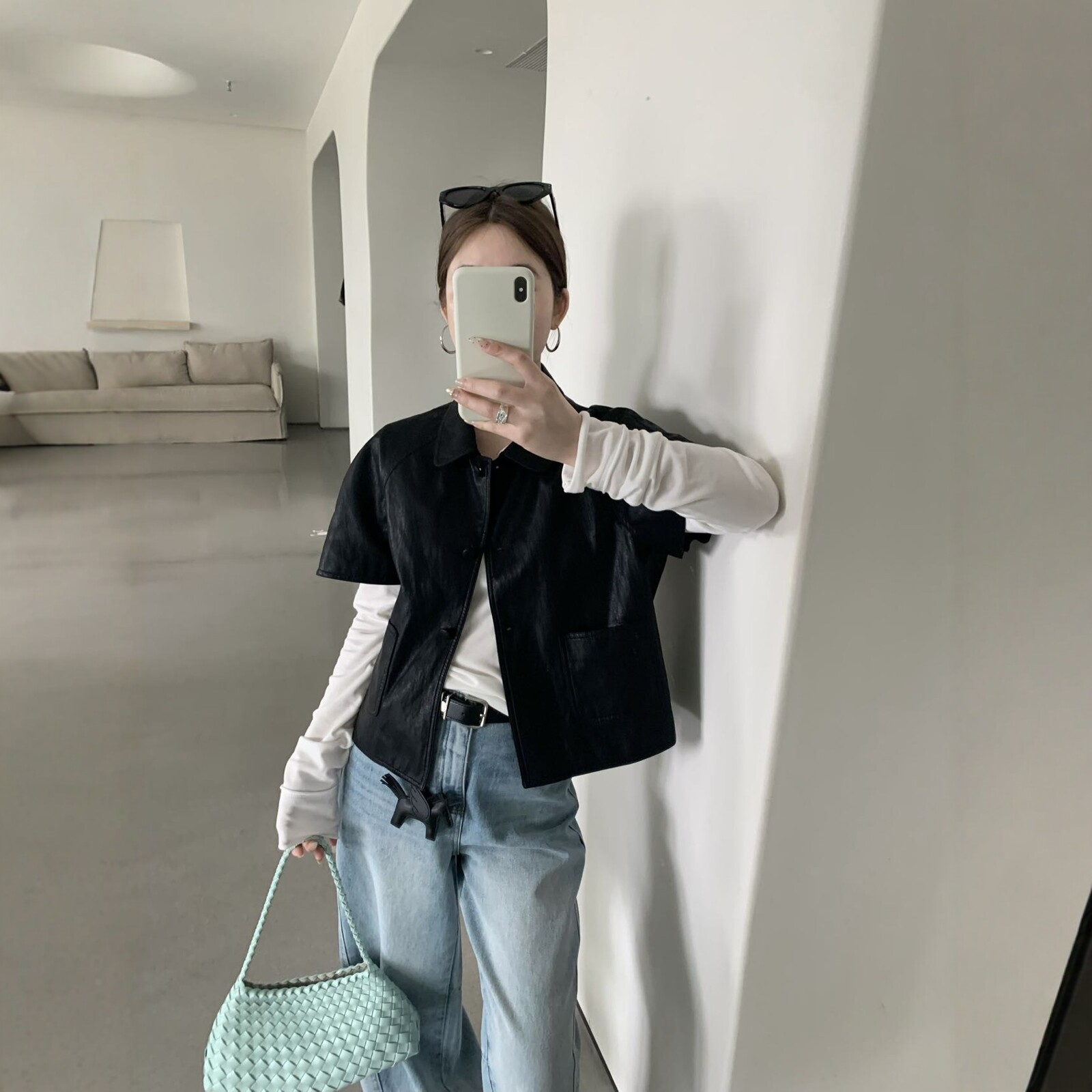 卡蔓诗韩系短袖皮衣女2026春