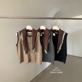 卡蔓诗25631韩系彩色点点无袖 针织套头衫 配丝巾女2025秋百搭上衣