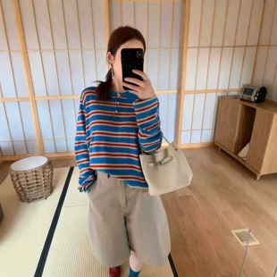 卡蔓诗260071韩系polo领复古条纹减龄长袖 女2026春百搭 羊毛针织衫