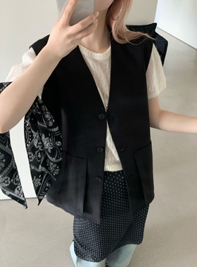 Enxi蒽茜20535韩系宽松大版无袖西装马甲女2025秋季时尚百搭外套