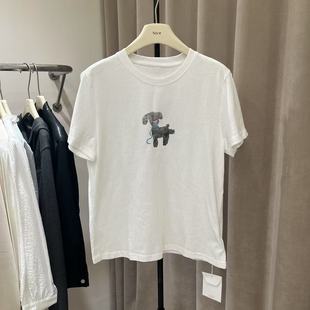 id sister韩国小狗刺绣印花短袖T恤女2025春夏正肩显瘦百搭上衣