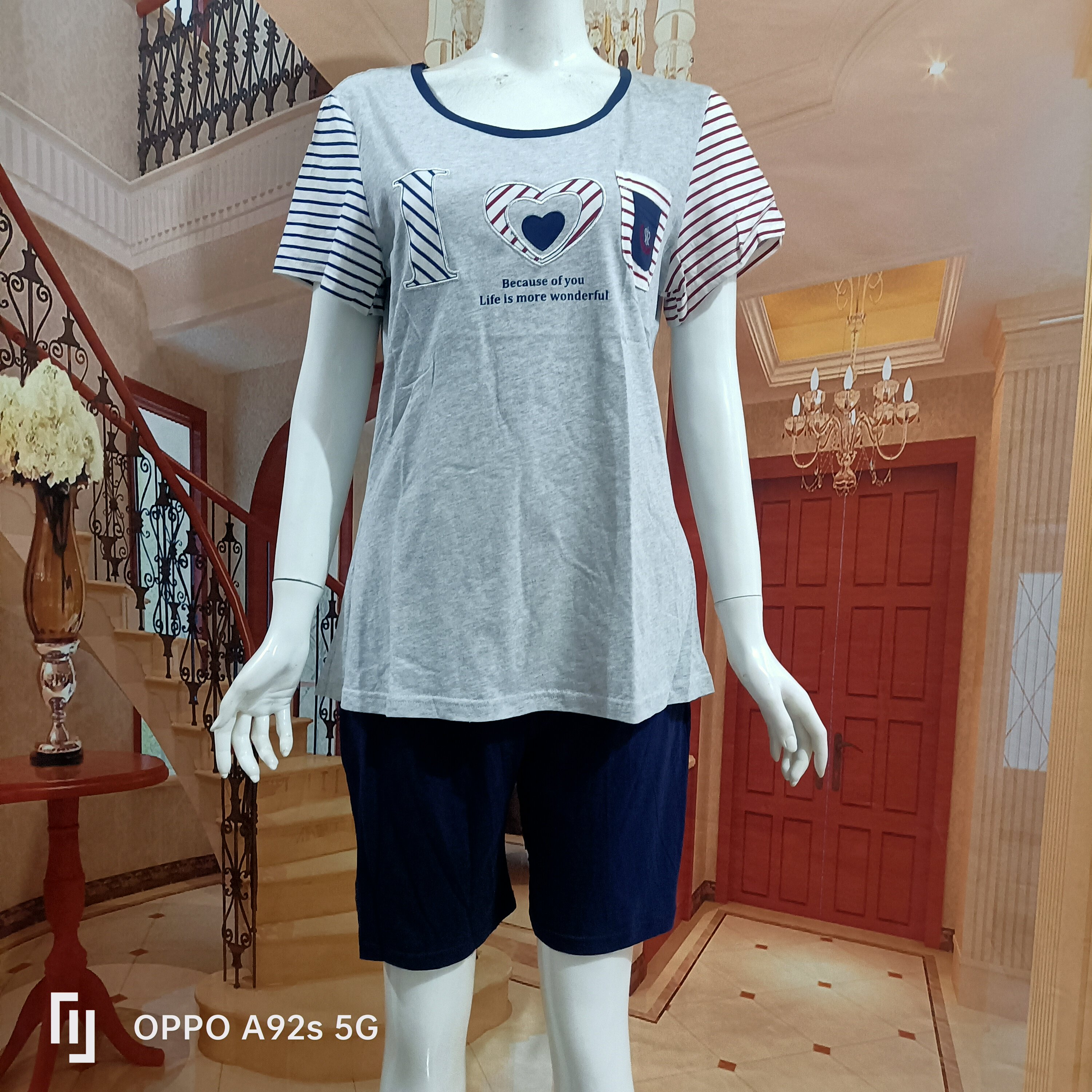正品汝斯芬睡衣2024新款女士纯棉短袖半裤家居服套装优质好可外穿