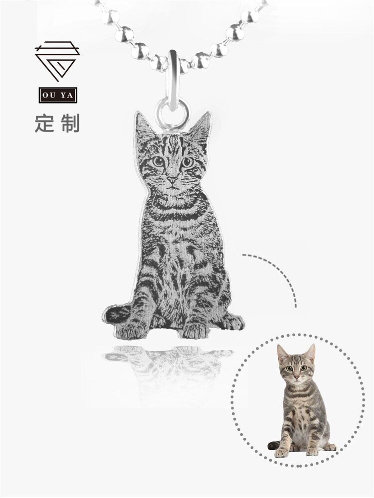 纯银宠物照片定制项链狗狗猫咪相片定做戒指手镯纪念饰品手链吊坠