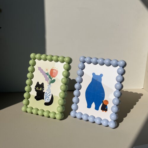 可爱卡通珠边相框塑料材质桌面摆件创意装饰画框小照片展示架