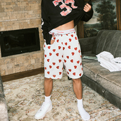 宽松四分裤 JUST 街头爱心满印短裤 男情侣网眼透气薄款 VIBE 美式