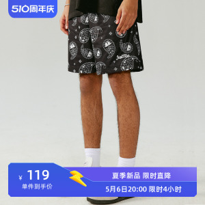 JUST VIBE 美式复古满印腰果花网眼透气短裤男宽松运动篮球四分裤