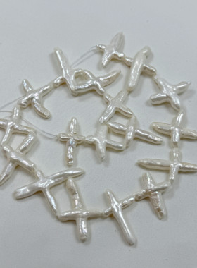 跨境热销天然淡水珍珠散珠巴洛克珍珠横孔十字架珠子DIY饰品配件