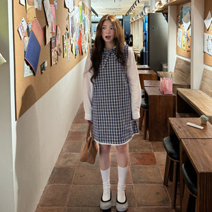 韩系格子复古蝴蝶结背心裙拉链连衣裙女 2025秋冬新品 Eve