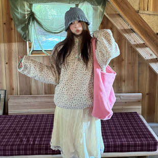 韩系可爱五彩碎花羊羔额上衣套头外套女 2025冬天 Eve