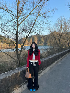 针织开衫 美式 女2024春新款 外套宽松毛衣上衣 美高红色针织衫 Eve