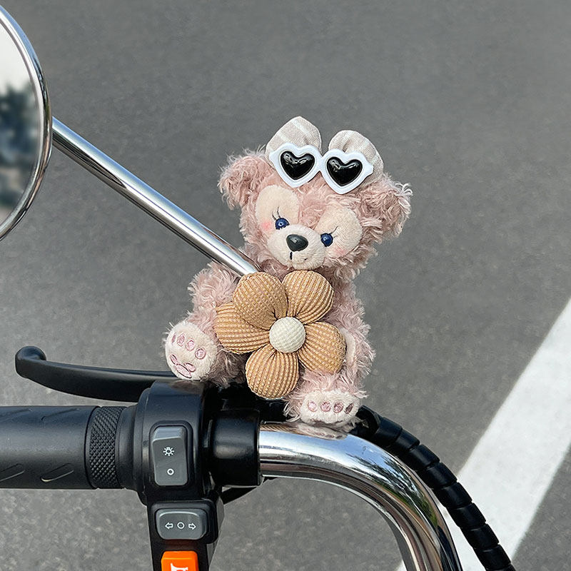 小熊电动车自行车装饰配件卡通摩托车后视镜摆件玩偶公仔可爱创意