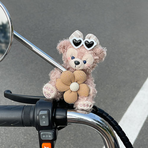 小熊电动车自行车装饰配件卡通摩托车后视镜摆件玩偶公仔可爱创意