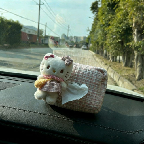 可爱装饰品kt猫公仔女车载纸巾盒汽车抽纸盒车用纸袋车内挂袋创意
