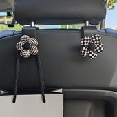 汽车车内挂钩前排椅背座椅多功能网红千鸟格棋盘挂钩车用收纳装 饰