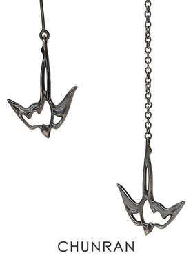 CHUNRAN原创群鸟系列不对称耳环女925银冷淡风长款秀气流苏耳饰