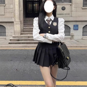 百褶裙三件套女 春秋新款 马甲长袖 辣妹学院英伦风制服套装 衬衫 西装