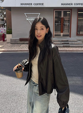 韩系超好看皮短外套女早秋小个子短款减龄皮衣夹克530847