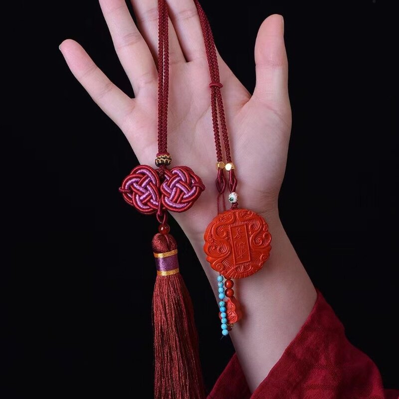 原创天然朱砂红砂高品质高含量彩绘山鬼车挂钥匙扣包挂礼品流苏