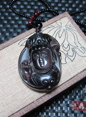 天然黑曜石观音头释迦摩尼吊坠