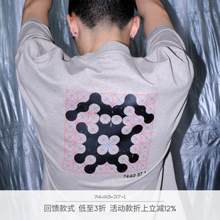 7440 37 1 液化系统网格花棕色印花短袖T恤
