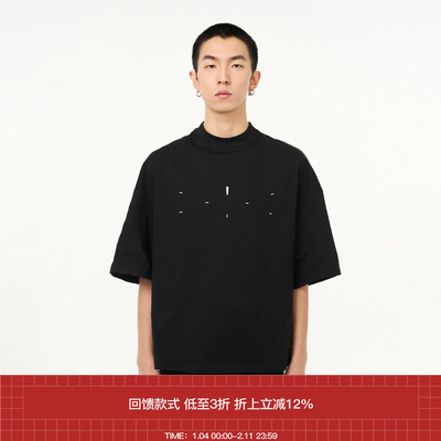 万花筒主题印花半高领短袖T恤