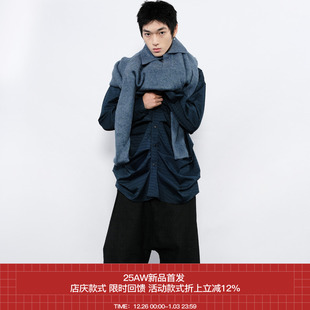 AW25 五针600G长毛绒感混色纱线翻领POLO套头纽扣毛衣 7440