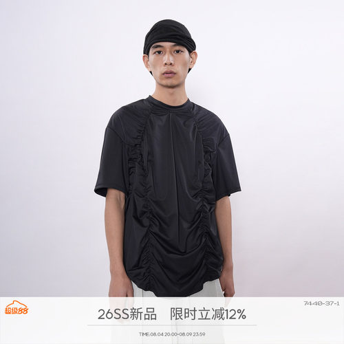 7440 37 1 SS26 黑色抽褶训练短袖T恤