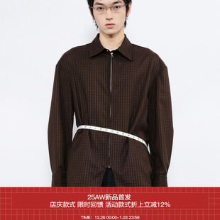 羊毛宽松落肩隐藏式 7440 AW25 抽绳收腰格纹口袋衬衣外套