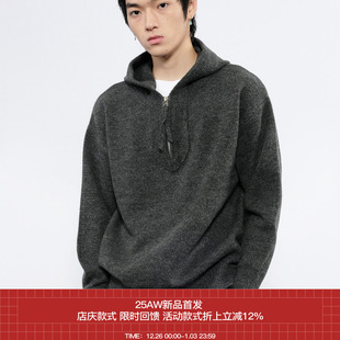 AW25 剑型领半拉750G混色肌理连帽套头毛衣 7440
