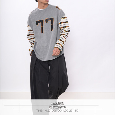 [栖纹] 7440 37 1 26SS 77印花落肩条纹拼接球衣