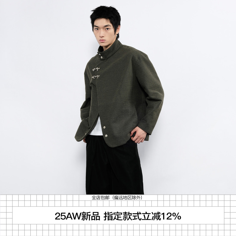 7440371斜门襟飞机扣呢子夹克