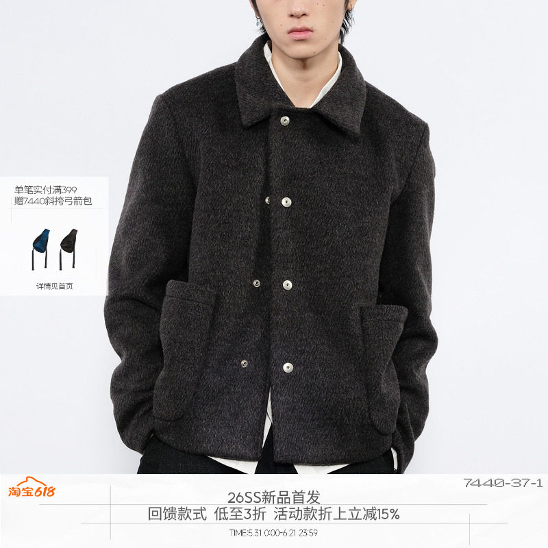 7440 37 1 超厚实羊毛呢大口袋短廓翻领夹克