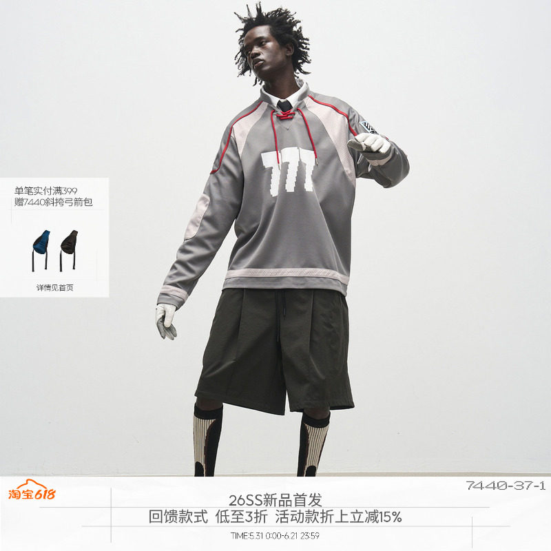 7440 37 1 「Hamin李河民同款」 777 双色穿绳拼接冰球服长袖T恤