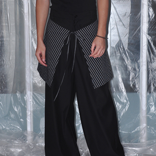 条纹布围裙直筒阔腿裤 7440 SS25