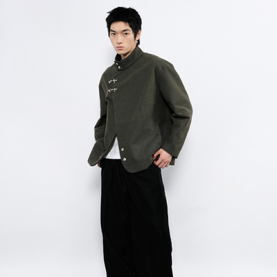 7440371斜门襟飞机扣呢子夹克