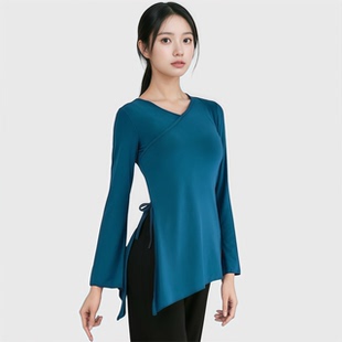 古典舞蹈服上衣女中国现代舞侧开叉喇叭袖舞服跳舞形体舞蹈练功服