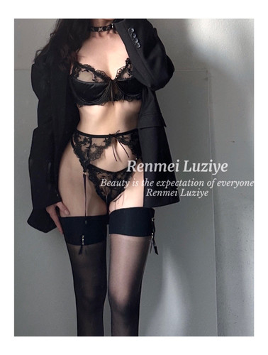 RenmeiLuziye【高端玩家】高级绸面刺绣网纱法式复古内衣套装丝袜