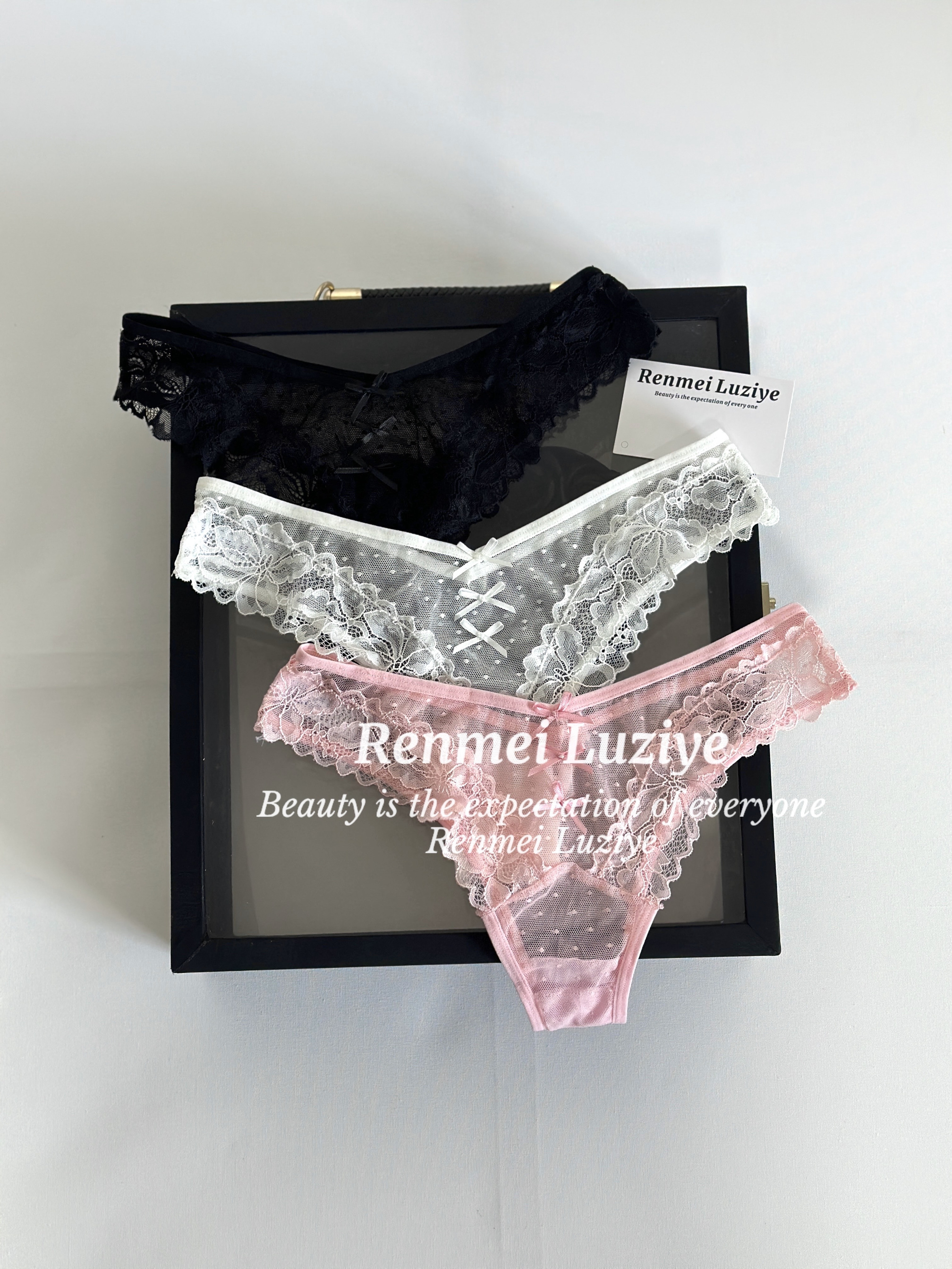 RenmeiLuziye【微甜】夏季透气性感舒适中低腰蕾丝薄内裤女纯棉