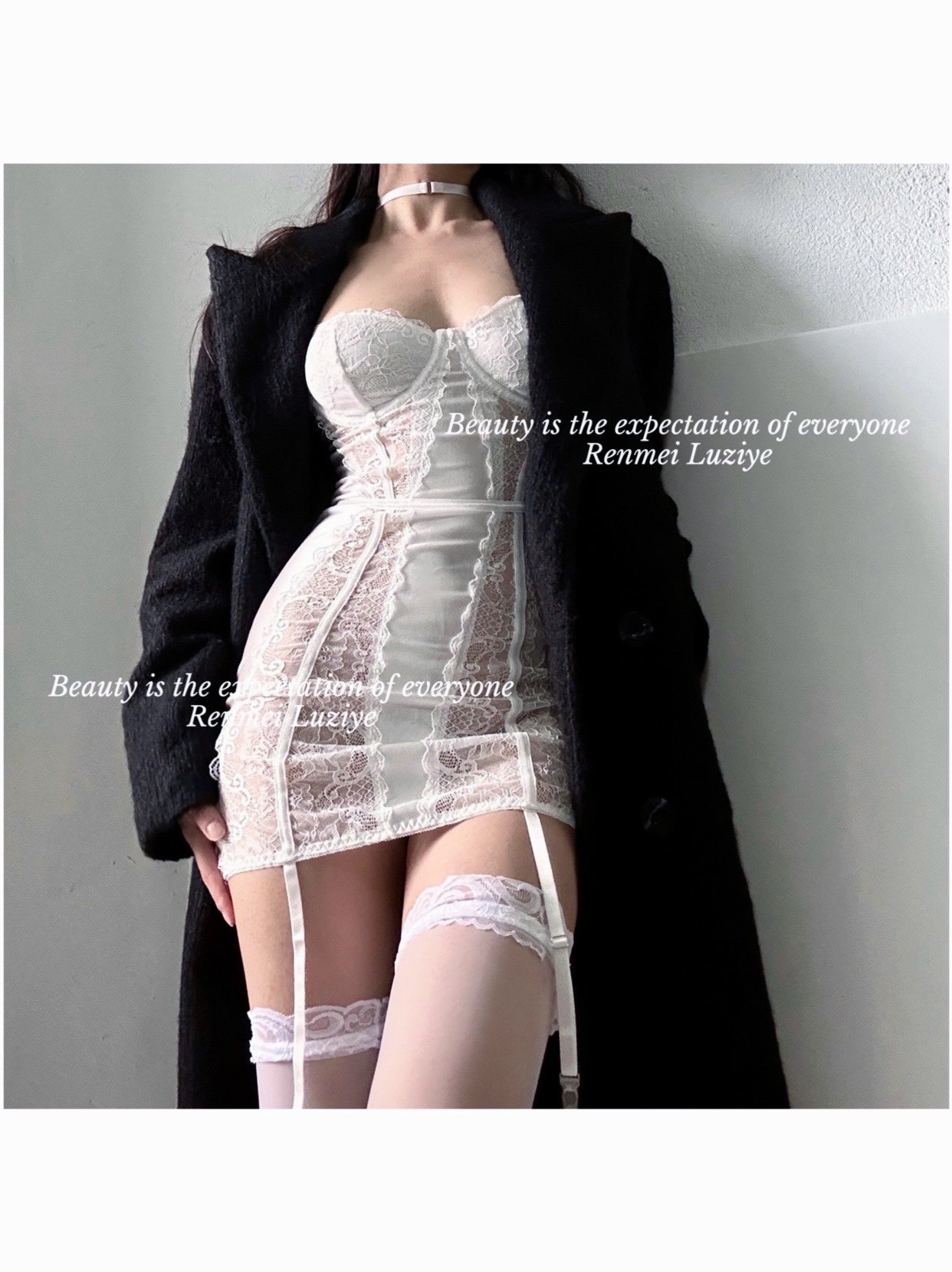 RenmeiLuziye【她尝起来像糖果】性感挂脖低胸绸面蕾丝睡裙显瘦诱,女士内衣/男士内衣/家居服,文胸套装,淘宝优惠券,粉丝福利购,淘宝优惠卷