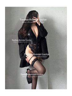 RenmeiLuziye 高级仿皮质性感拉链蕾丝深V挂脖连体衣高衩 痕迹