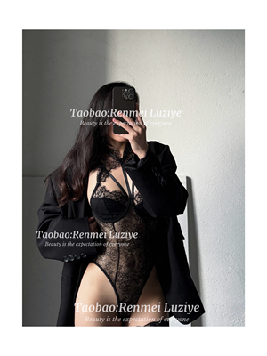 RenmeiLuziye【需要】性感蕾丝镂空深紫内衣套装连体衣开档免脱