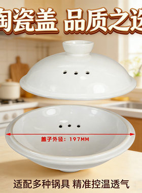 荣事达电炖锅3L升白陶瓷盖子配件RDG-S3001K通用19.7CM锅盖197mm