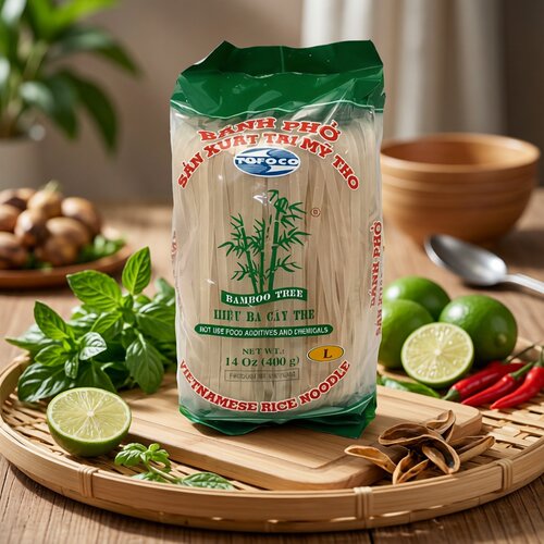 越南进口河粉400克米线pho速食干河粉宽三原竹方便米线袋装